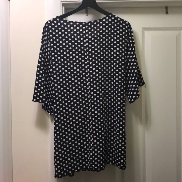 NWT Navy w/ white polka dots tie front blouse - Picture 2 of 4